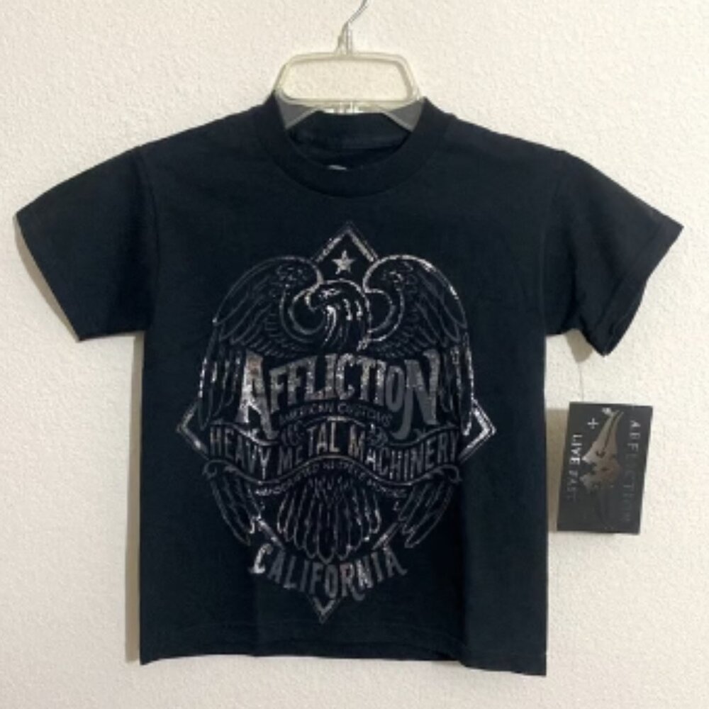 AFFLICTION HEAVY METAL MACHINERY CALIFORNIA T-Shirt BLACK Kid's Size S